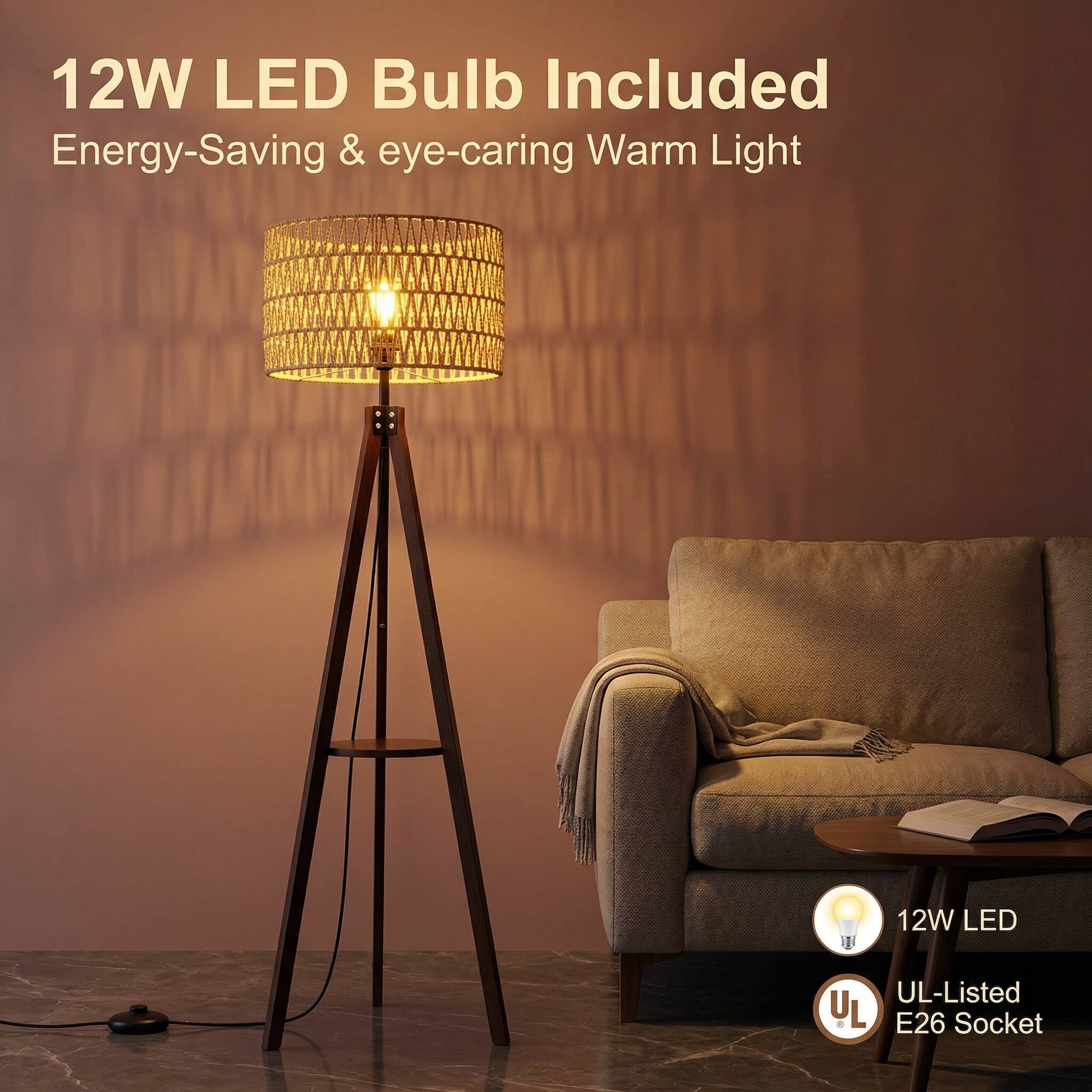 12W LED Bulb Included  
Energy-Saving & eye-caring Warm Light  

12W LED  
UL-Listed  
E26 Socket