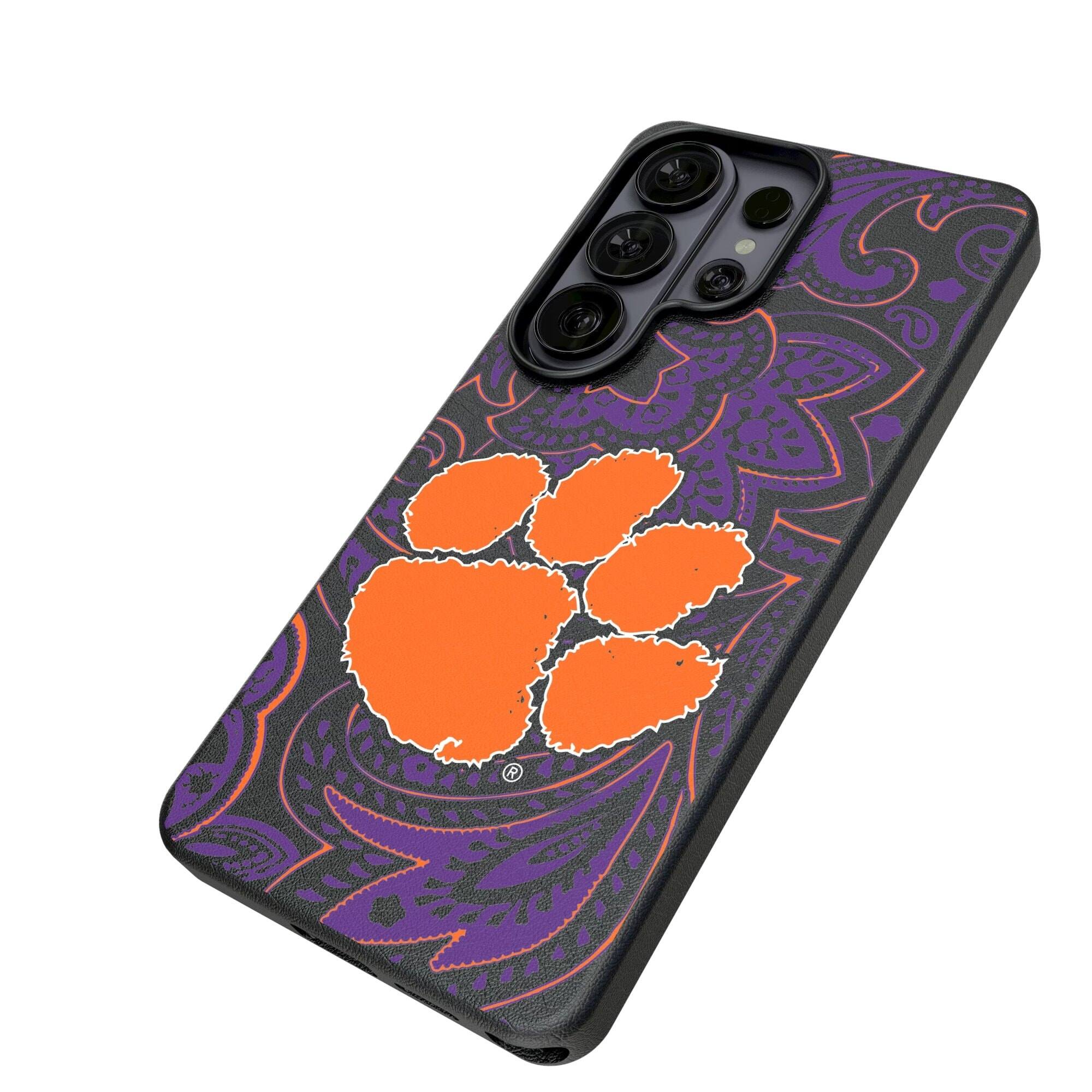 Alt View 1. Keyscaper - Clemson Tigers Paisley Galaxy Magnetic Bump Case - S25 Ultra - Black.