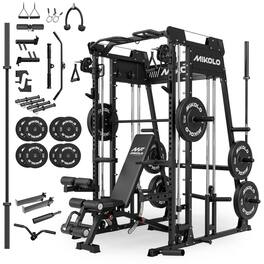 Mikolo - M11 Smith Machine, 2200lbs Squat Rack with LAT-Pull Down System & Cable Crossover Machine with 230 lbs Weight Plate - Black