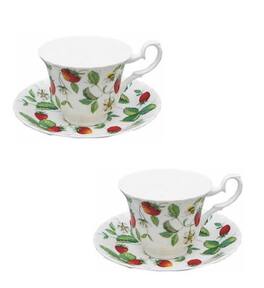 Jiallo - Roy Kirkham TEACUP&SAUCER.-ALPINE STRAWBERRY. Bone China Made in England Set of 2 - Mutli color