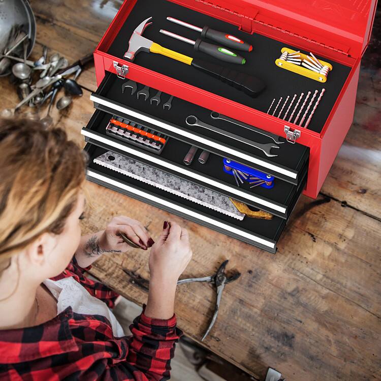 Alt View 3. Mondawe - Portable Garage Mechanic Tool Cabinet Box with 3 Drawers - Black & Red.