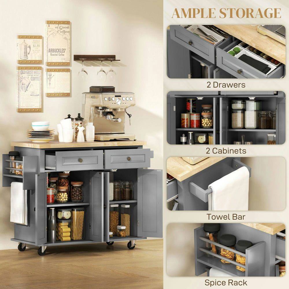 - Ample Storage
- 2 Drawers
- 2 Cabinets
- Towel Bar
- Spice Rack

- Of Good Coffee
- $1.55
- Arbuckles' Roasted Coffee
- Old Grist Mill Coffee