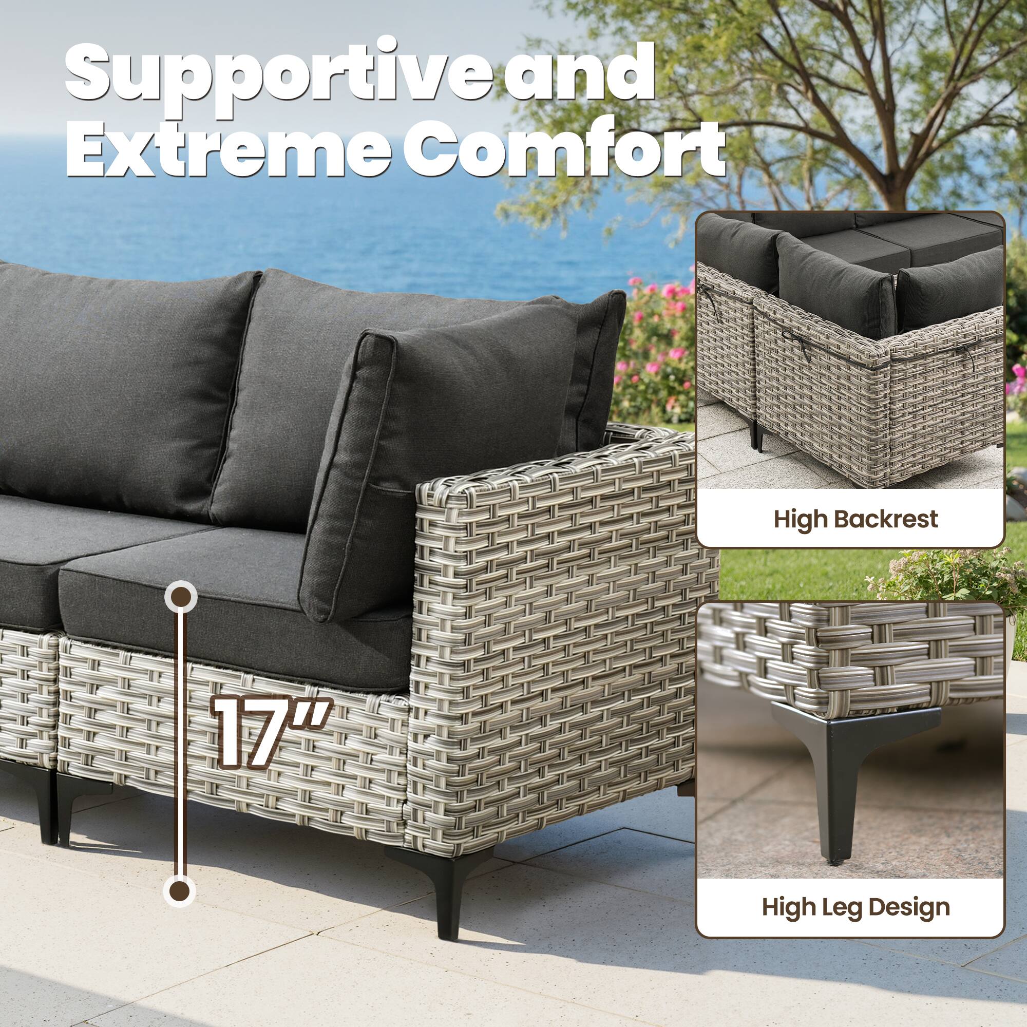 Supportive and Extreme Comfort  
High Backrest  
17" High Leg Design