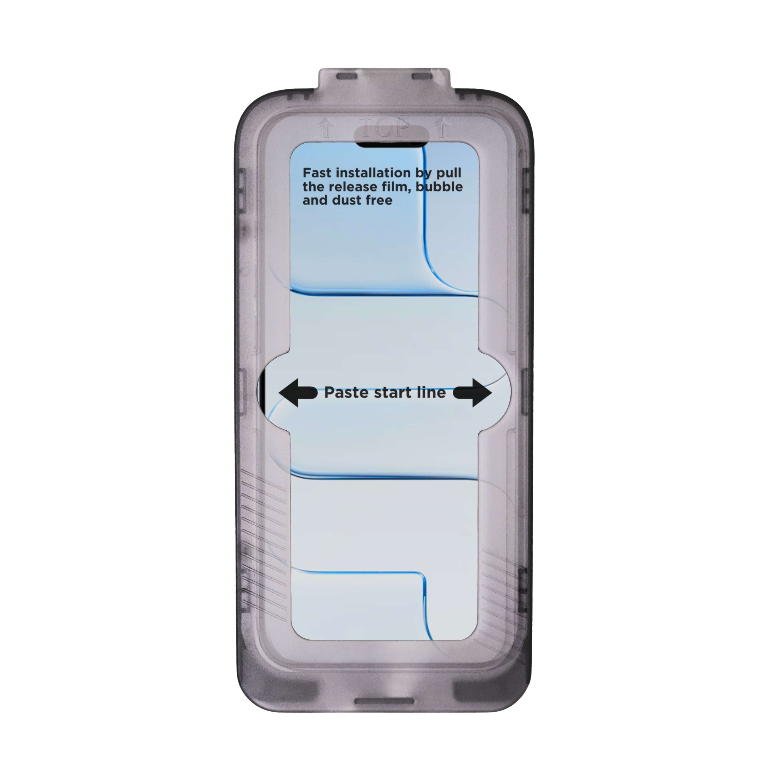 Fast installation by pull the release film, bubble and dust free  
Paste start line