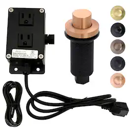 Akicon - Brass Air Switch Kit for Garbage Disposal with Dual Outlet Sink Top On/Off Push Button - Copper