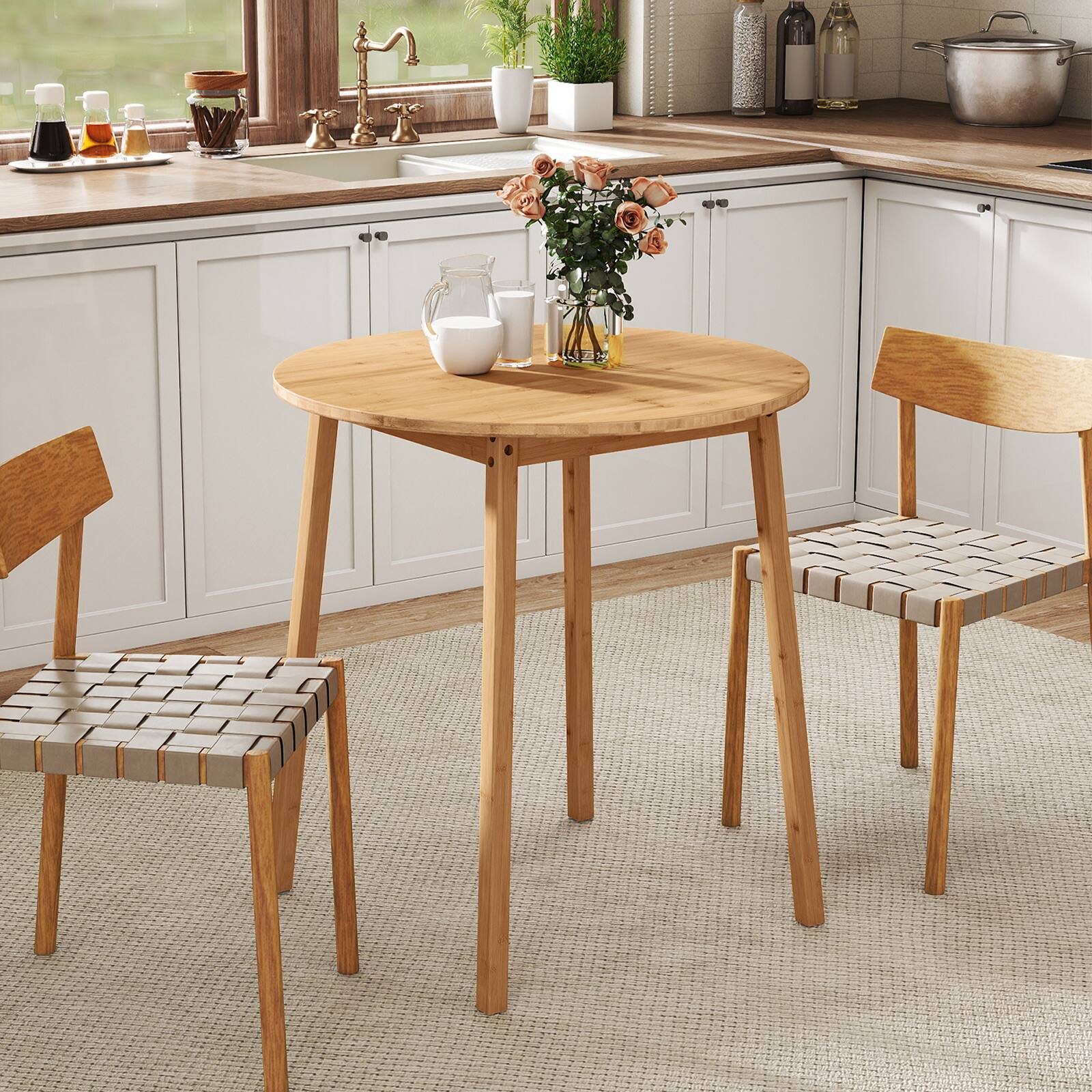 Alt View 8. Gymax - Gymax 27.5'' Round Bamboo Dining Table for 2-4 Person for Small Space Dining Room - Yellow.