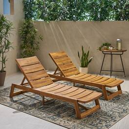 Mondawe - Set of 2 Outdoor Acacia Wood Chaise Lounge Set - Brown
