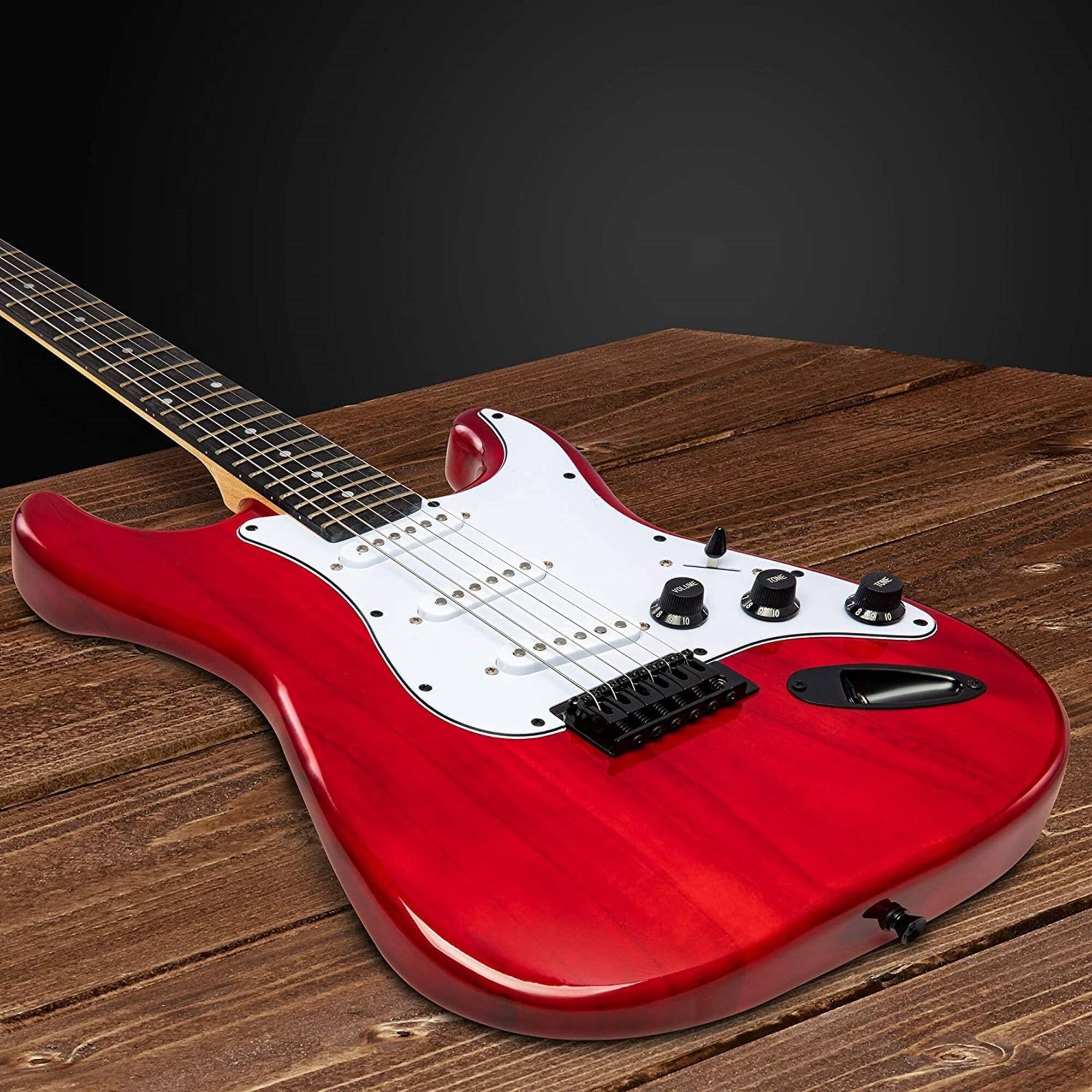 Alt View 3. Lyxpro - CS 39” Electric Guitar Kit for Beginner with Amp Cable, 6 Picks & Guide - Red.