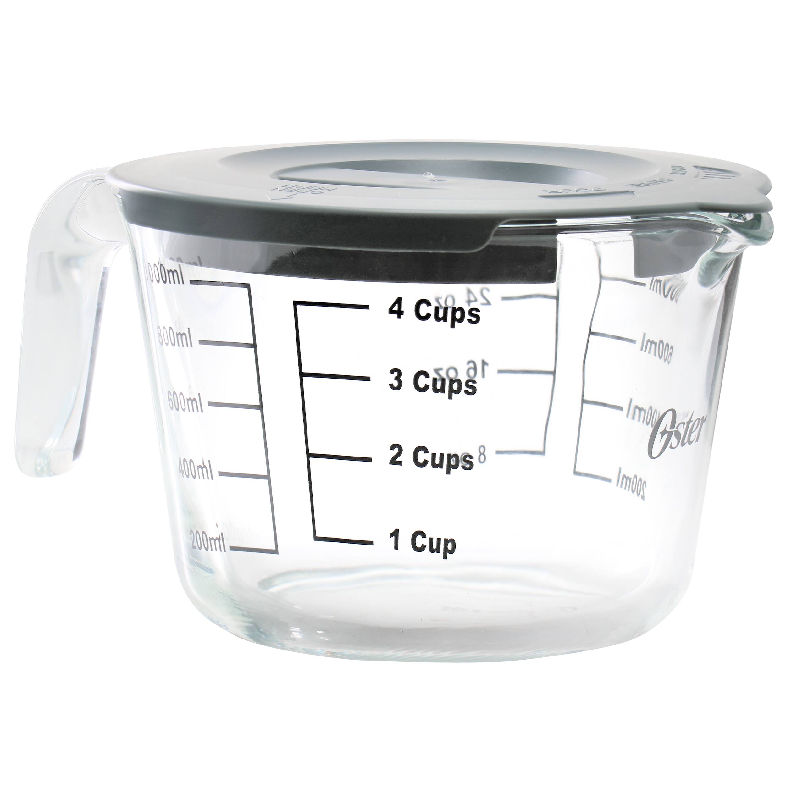 Oster - Coolidge 4 Cup Clear Glass Measuring Cup with Snap on Lid - Gray