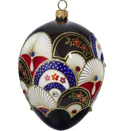 Joy to the World Collectibles - Joy to the World Japanese Fan Jeweled Egg Polish Glass Christmas Ornament - Multicolor