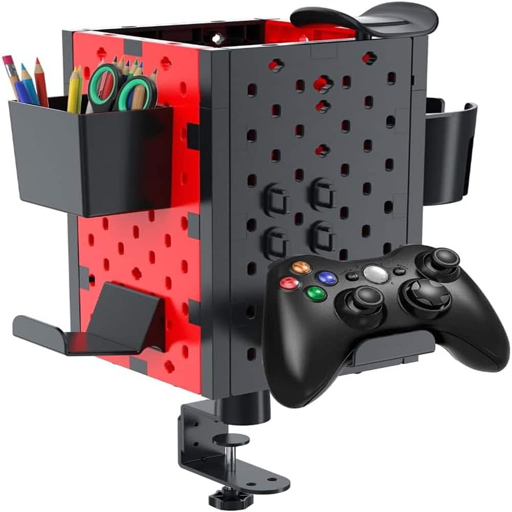 PARKER SLATER - Desk Pegboard | Desk Accessories Gaming Headset Stand, Under Storage - Red