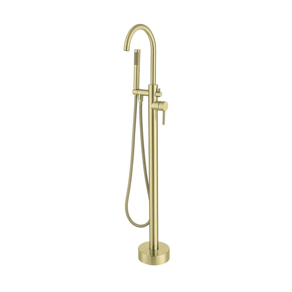 Alt View 3. Elegant Kitchen and Bath - Steven Floor Mounted Roman Tub Faucet with Handshower in Brushed Gold - Brushed Gold.