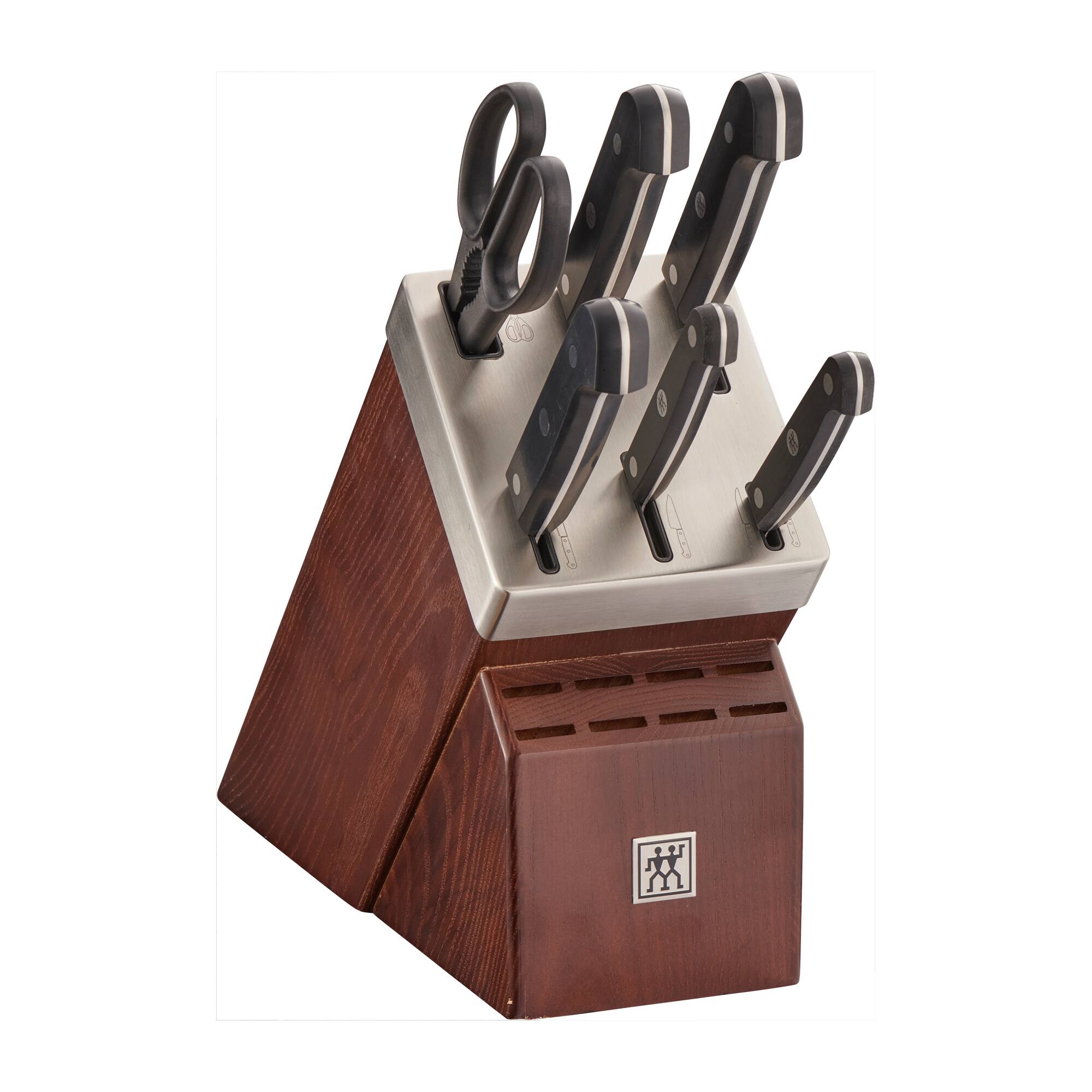 Front. ZWILLING - ZWILLING Gourmet 7-pc Self-Sharpening Knife Block Set - Black.