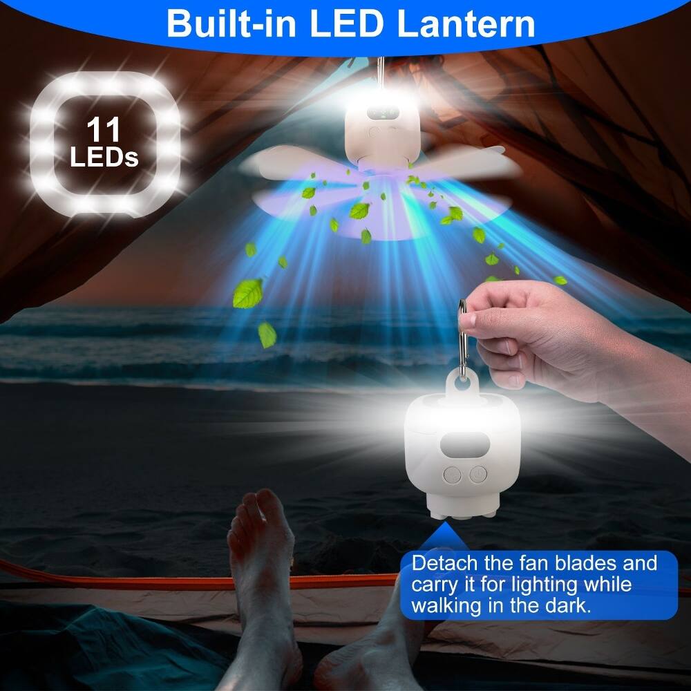 Built-in LED Lantern

11 LEDs

Detach the fan blades and carry it for lighting while walking in the dark.