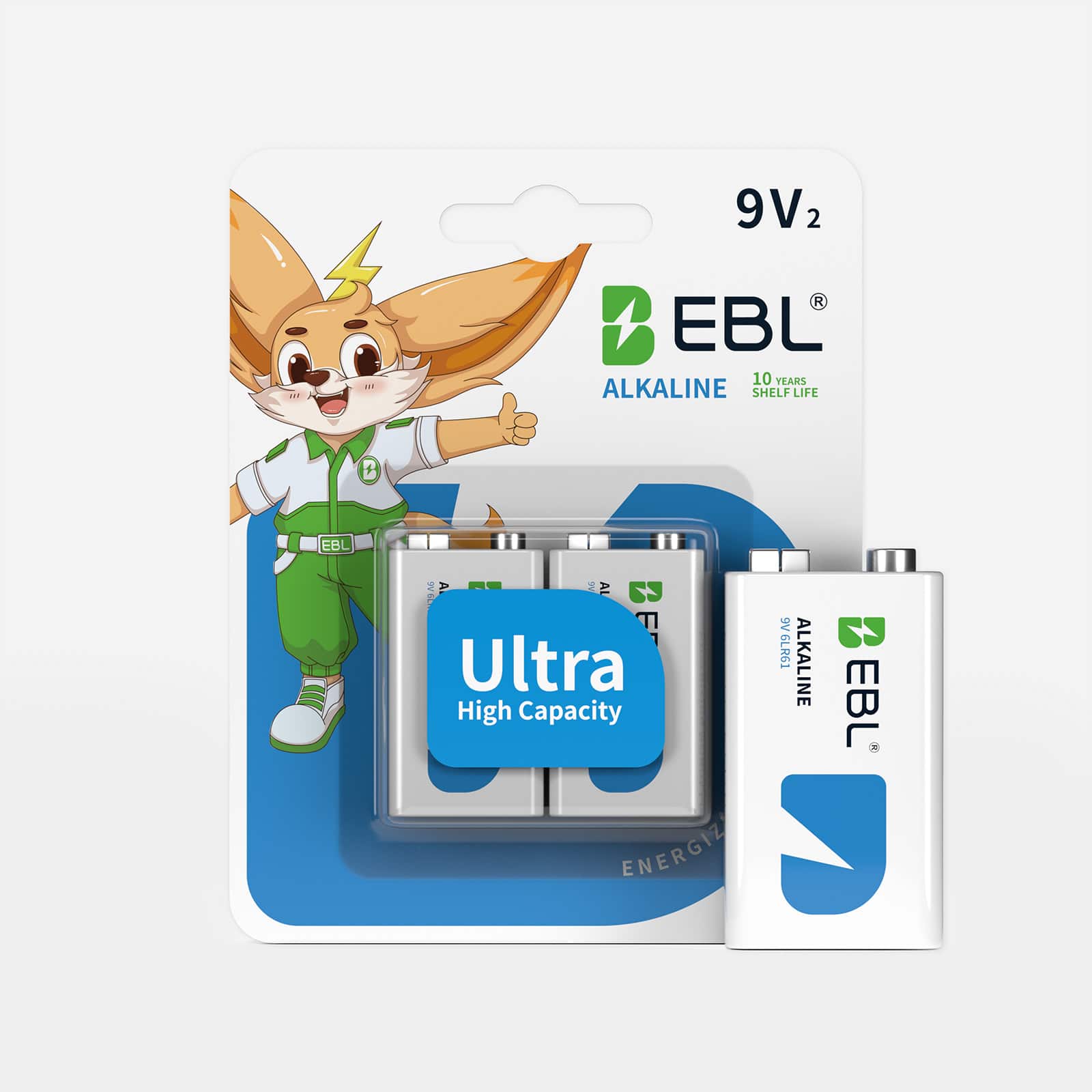 EBL - Ultra High Capacity Energy 9V Batteries Alkaline 9 Volt Battery.