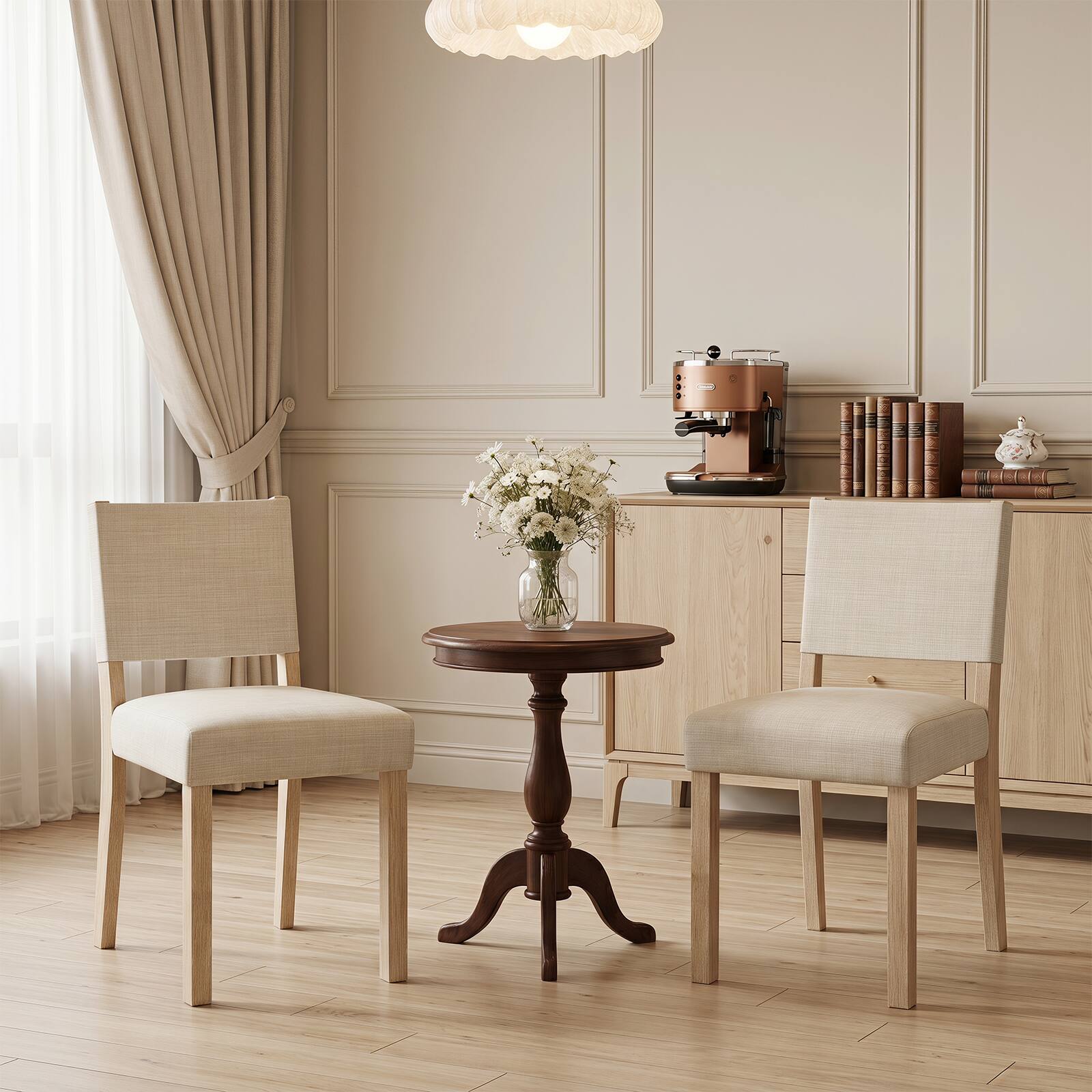 Alt View 3. Costway - Costway Set of 4 Upholstered Dining Chairs, Kitchen Chairs with Solid Rubber Wood Legs - Natural + Beige.