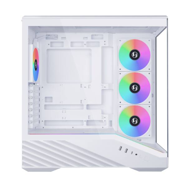 Left. Lian Li - Lian Li V100 ATX Mid-Tower Case, RGB LED, Tempered Glass, 420mm GPU Support, 360mm Radiator, Dust Filter - White (V100W) - White.