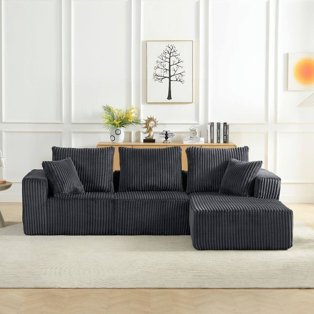 Left. Kadyn - 4-Person Modular Sectional Sofa, Right Chaise Cloud Design with Corduroy Fabric and Deep Seats, Dark Gray - Gray.