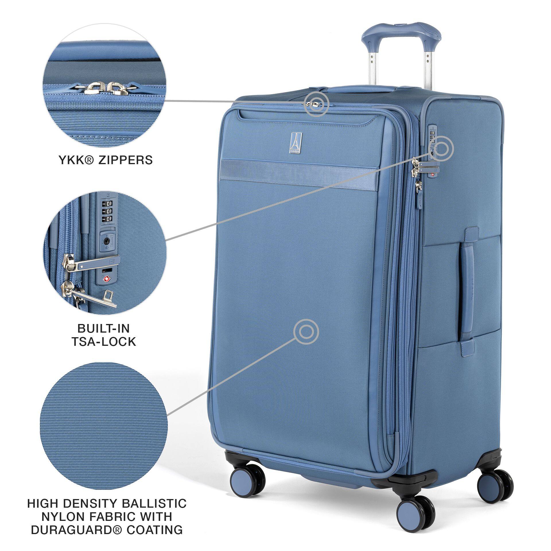 YKK® ZIPPERS  
BUILT-IN TSA-LOCK  
HIGH DENSITY BALLISTIC NYLON FABRIC WITH DURAGUARD® COATING