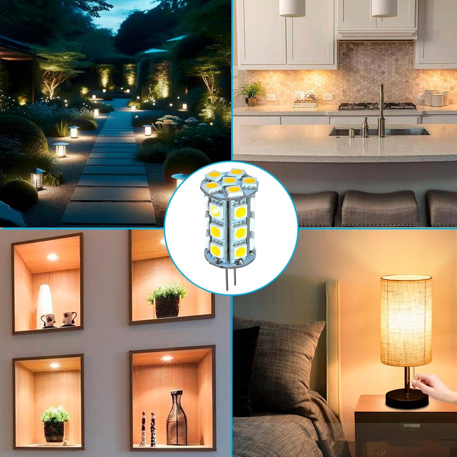 Back. HQRP - HQRP 4-Pack G4 Bi-Pin LED Bulbs 24xSMD5050 Warm White 12V AC/DC for RV Interior/Ceiling/Porch (875/877).