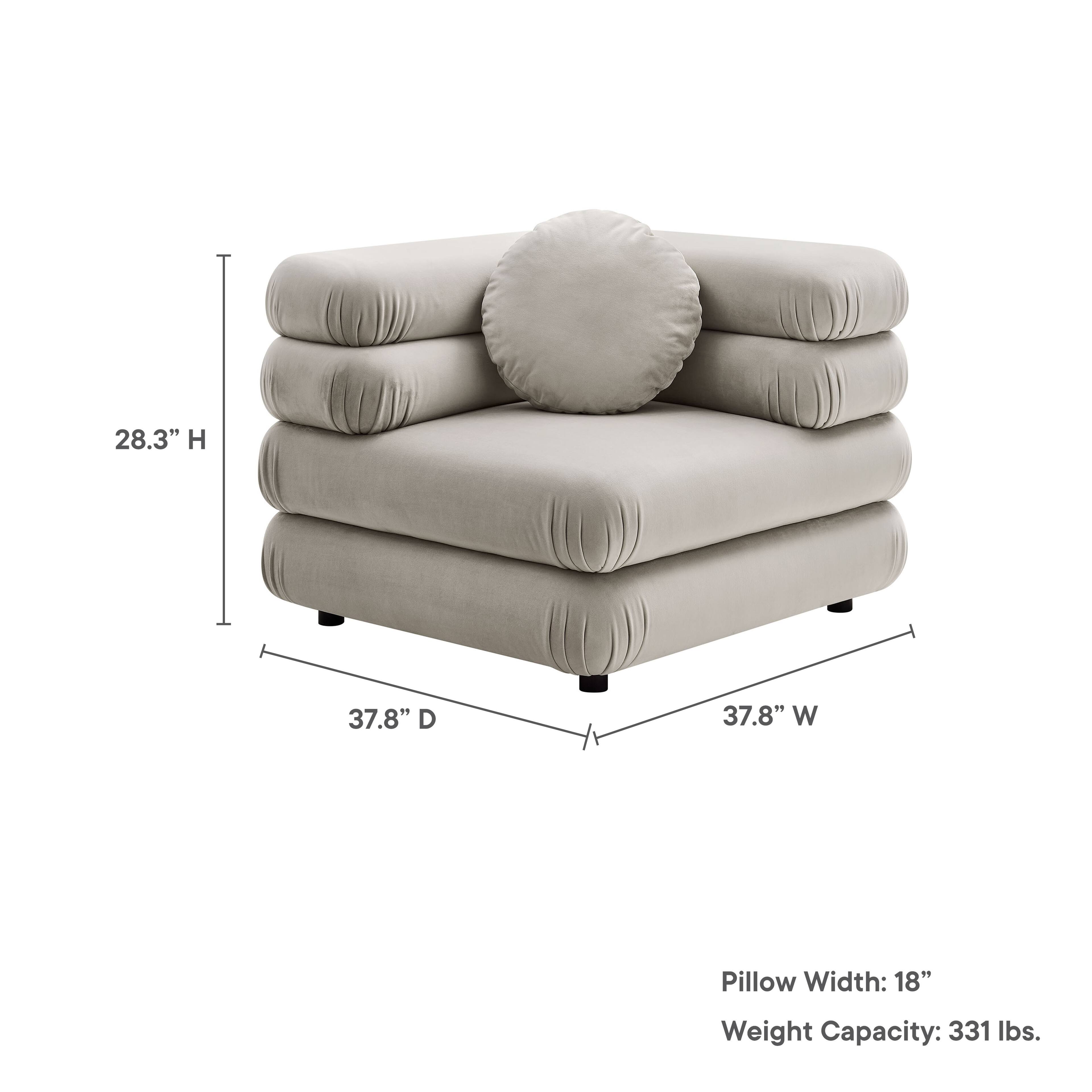 28.3" H 37.8" D 37.8" W Pillow Width: 18" Weight Capacity: 331 lbs.