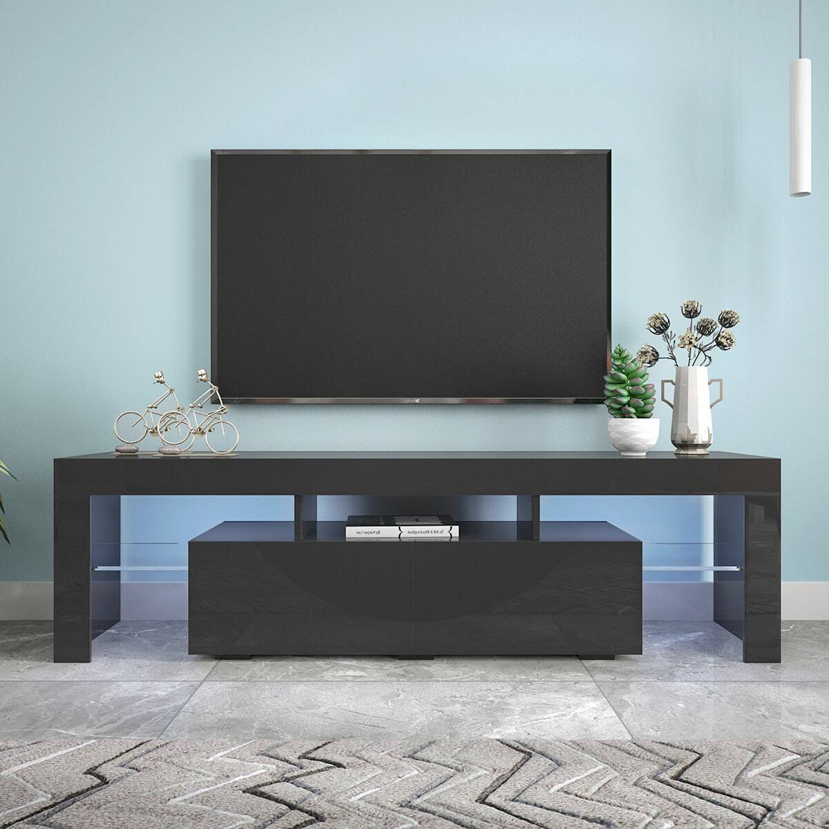 Alt View 2. GOODSILO - Modern Entertainment Center with LED Lights, Fits Up to 70 Inch TVs - Black.