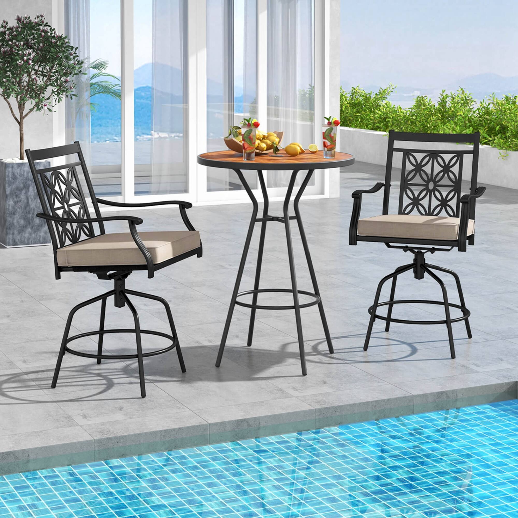 Alt View 3. Costway - Costway Outdoor 360°Swivel Bar Stools Set of 4 with Seat Cushions High Back & Armrests - Brown,Black.
