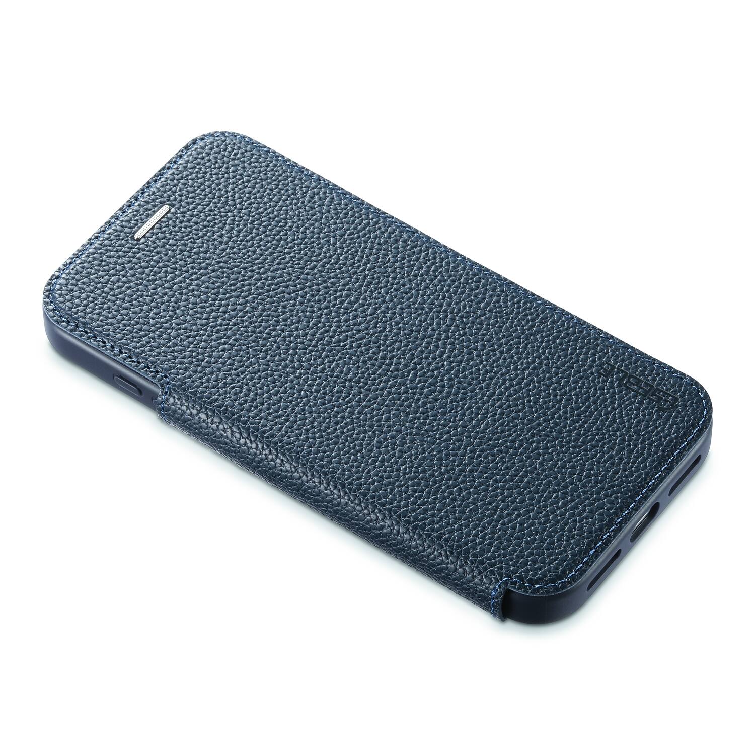 Left. Dteck - Ultra-Thin Faux Leather Card Slot Case for Apple iPhone 17 Pro Max,Wireless Charging,Flip Card Pocket Phone Cover - Blue.