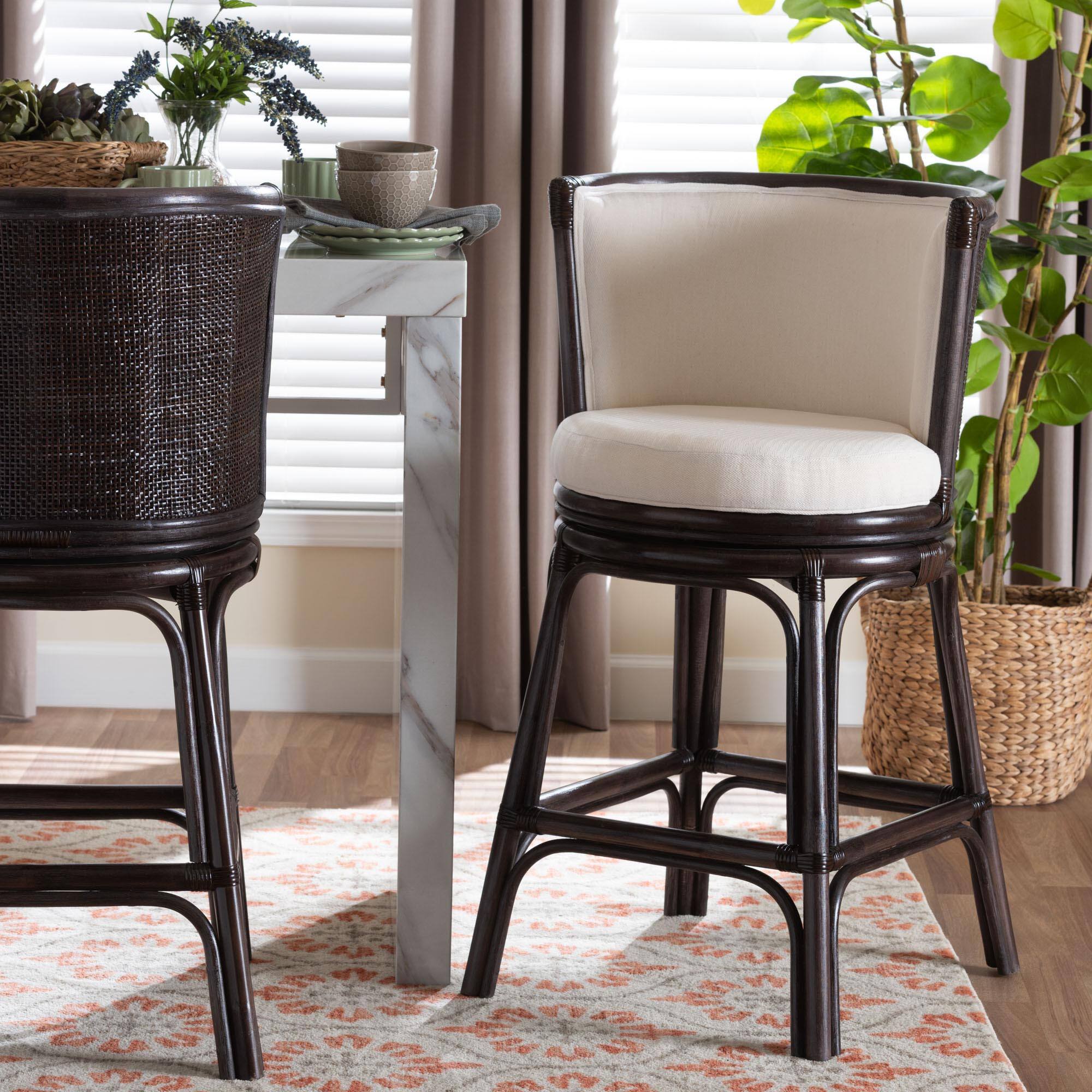 Alt View 4. bali & pari - Alsip Espresso Rattan Counter Stool with Swivel Seat - Espresso/White.