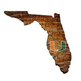 Fan Creations - Miami Hurricanes 23.5" x 23.5" Distressed State with Logo Sign - Multicolor