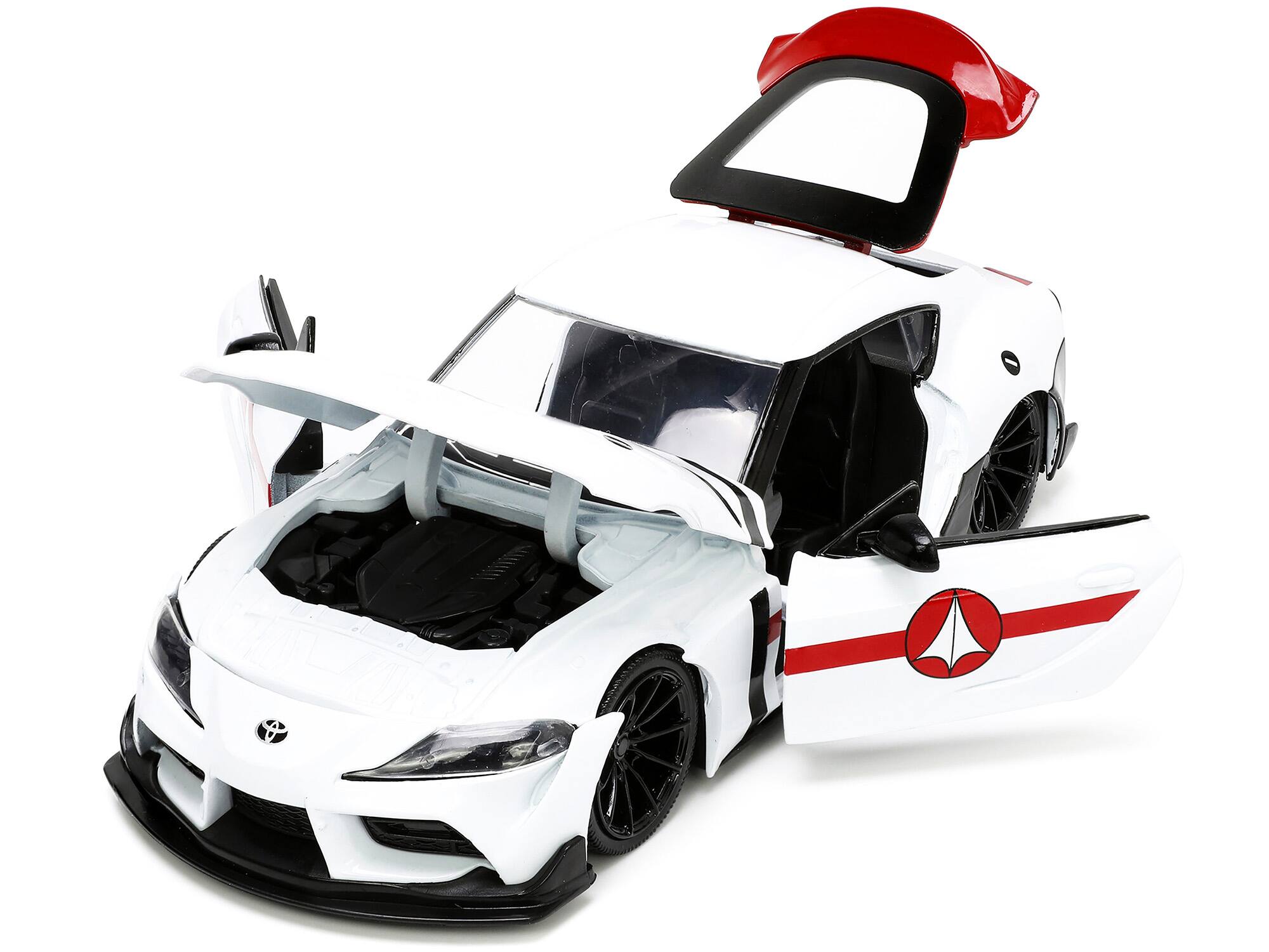 Alt View 1. Jada - 2020 Toyota Supra White and Rick Hunter Figurine "Robotech" "Hollywood Rides" Series 1/24 Model Car by Jada.