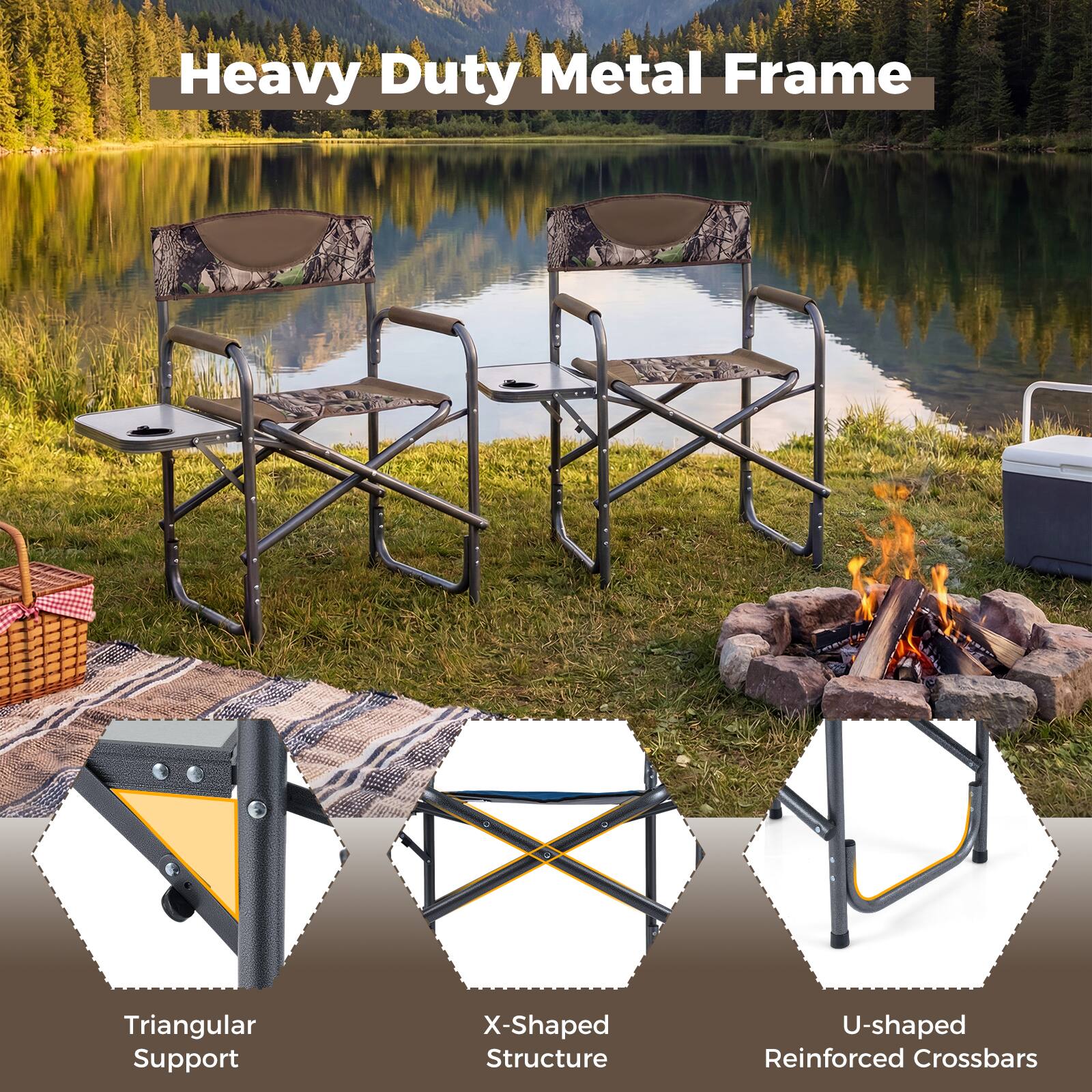 Heavy Duty Metal Frame  
Triangular Support  
X-Shaped Structure  
U-shaped Reinforced Crossbars