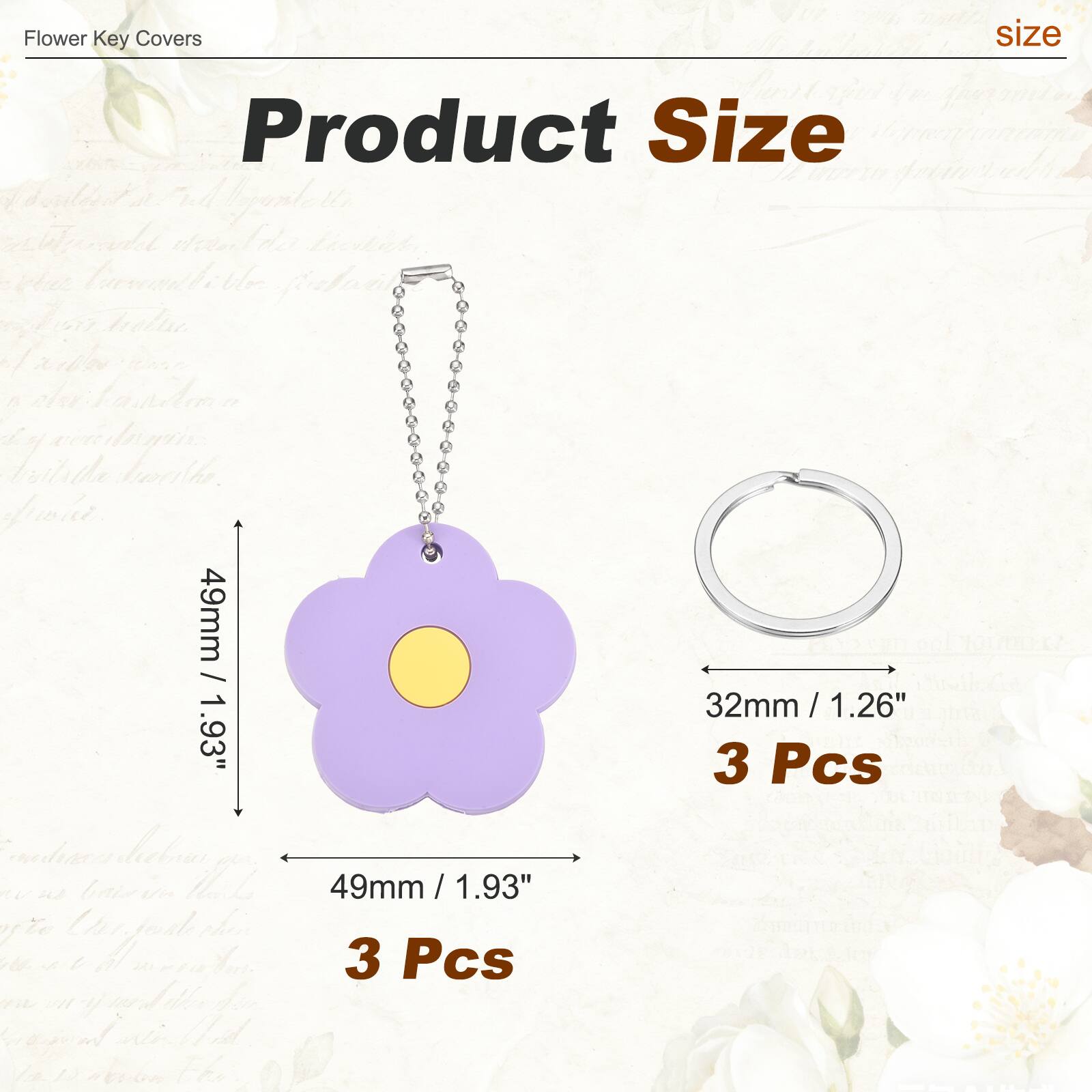 Flower Key Covers

Product Size

49mm / 1.93"  
32mm / 1.26"  
3 Pcs

49mm / 1.93"  
3 Pcs