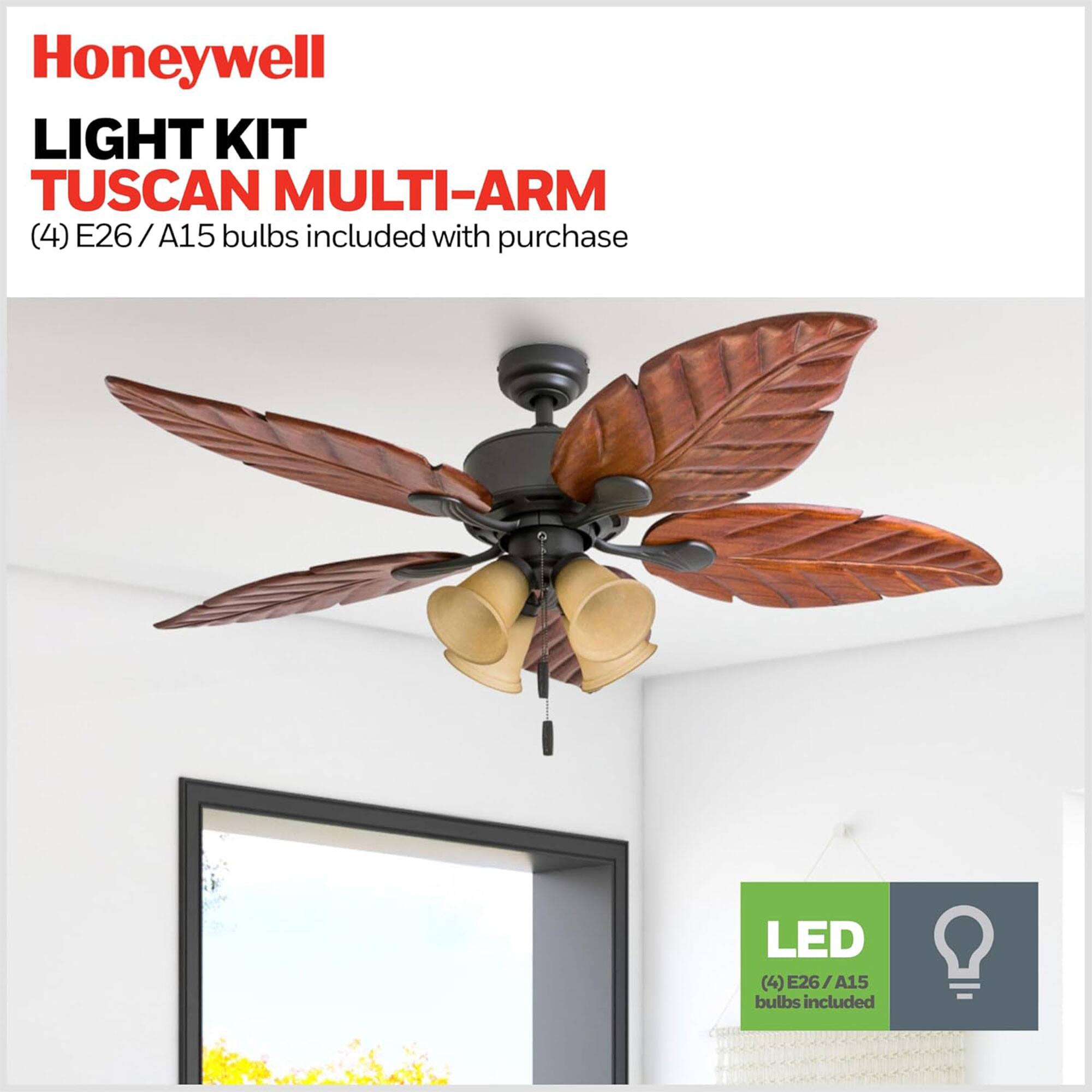 Honeywell LIGHT KIT TUSCAN MULTI-ARM (4) E26/A15 bulbs included with purchase LED (4) E26/A15 bulbs included