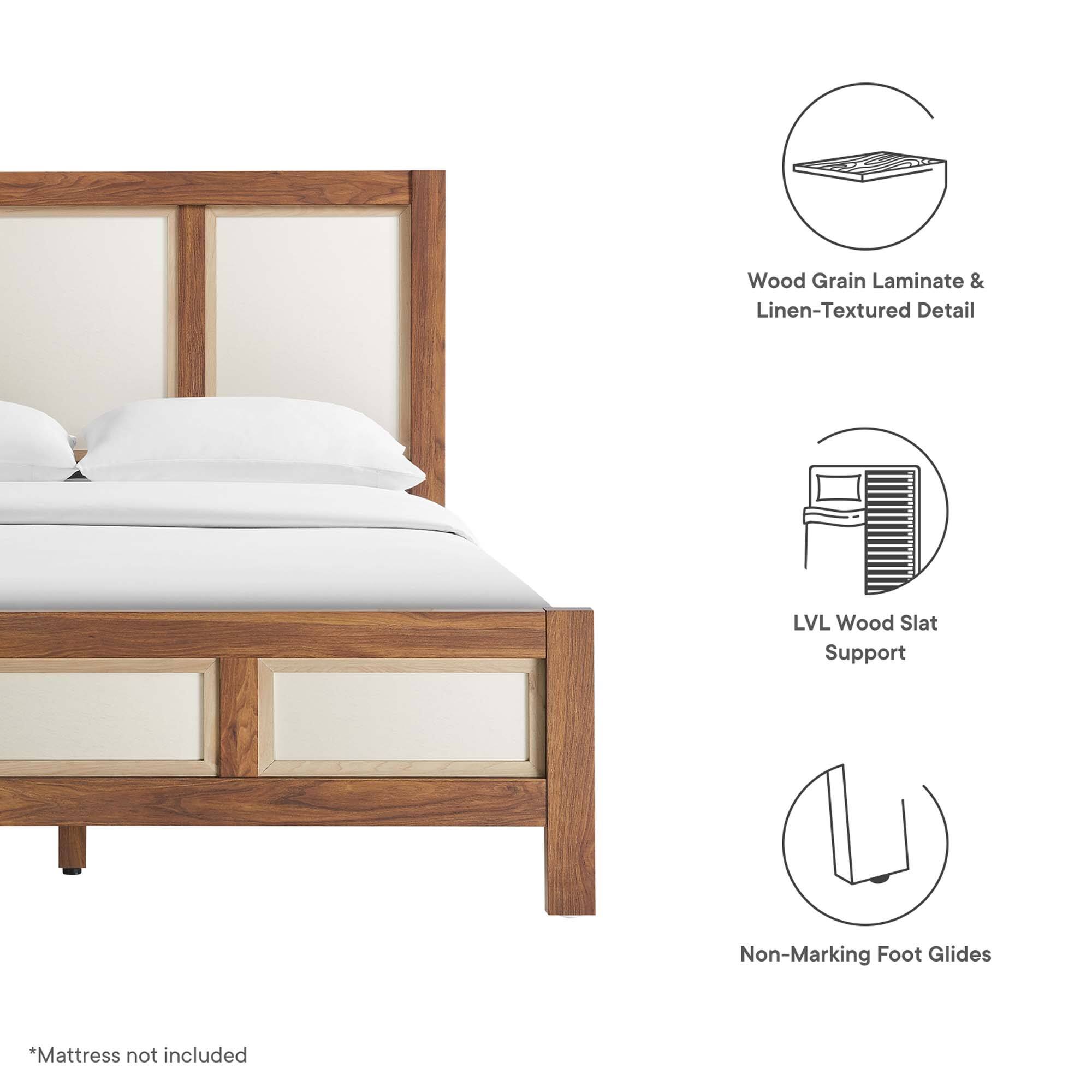 Wood Grain Laminate & Linen-Textured Detail  
LVL Wood Slat Support  
Non-Marking Foot Glides  

*Mattress not included