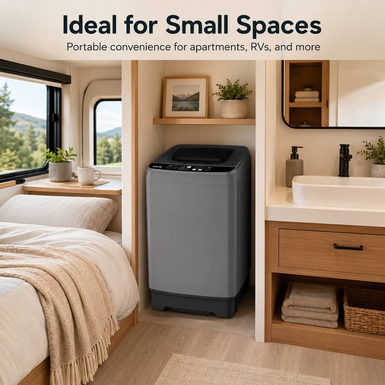 Ideal for Small Spaces  
Portable convenience for apartments, RVs, and more
