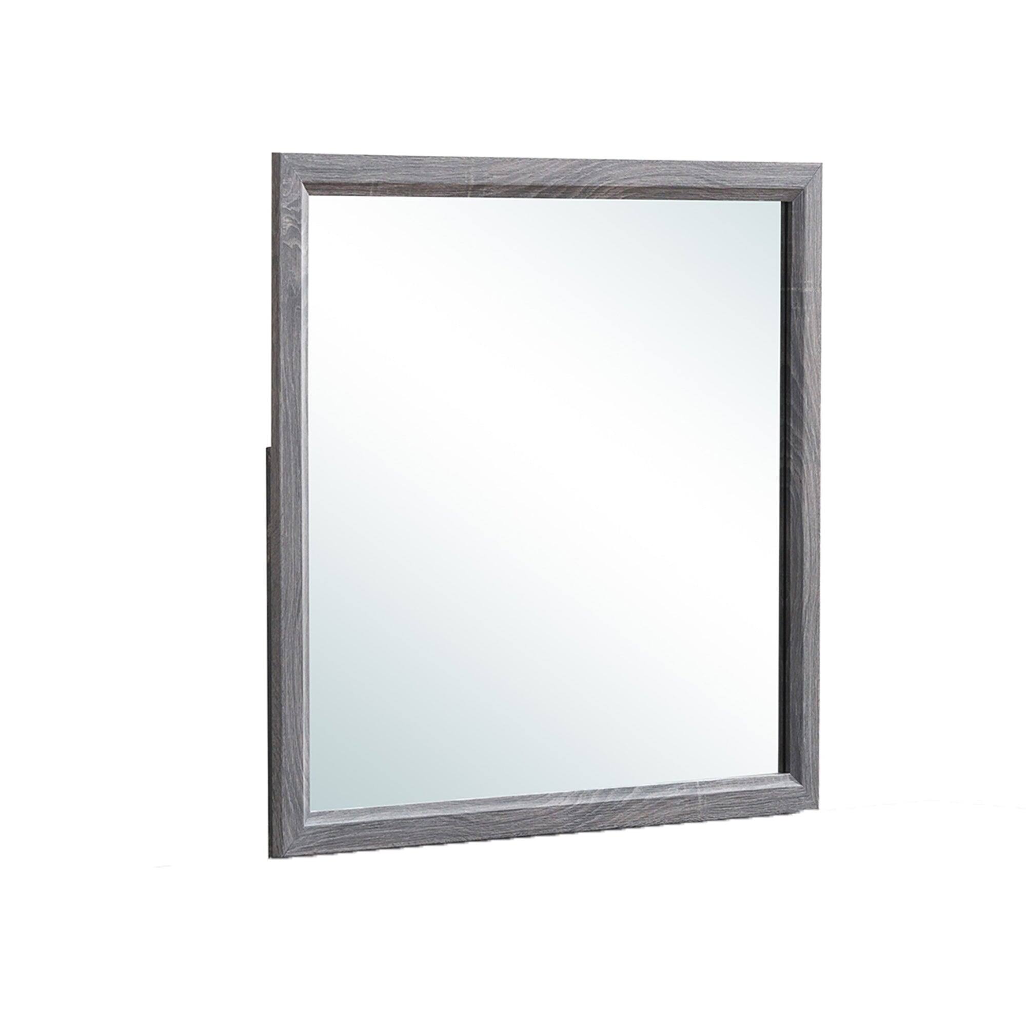 Alt View 1. BreeBe - Mirage Contemporary Foil Grey Mirror with Wood Trim in Black and Gray Rubber Wood - Black+ Gray.