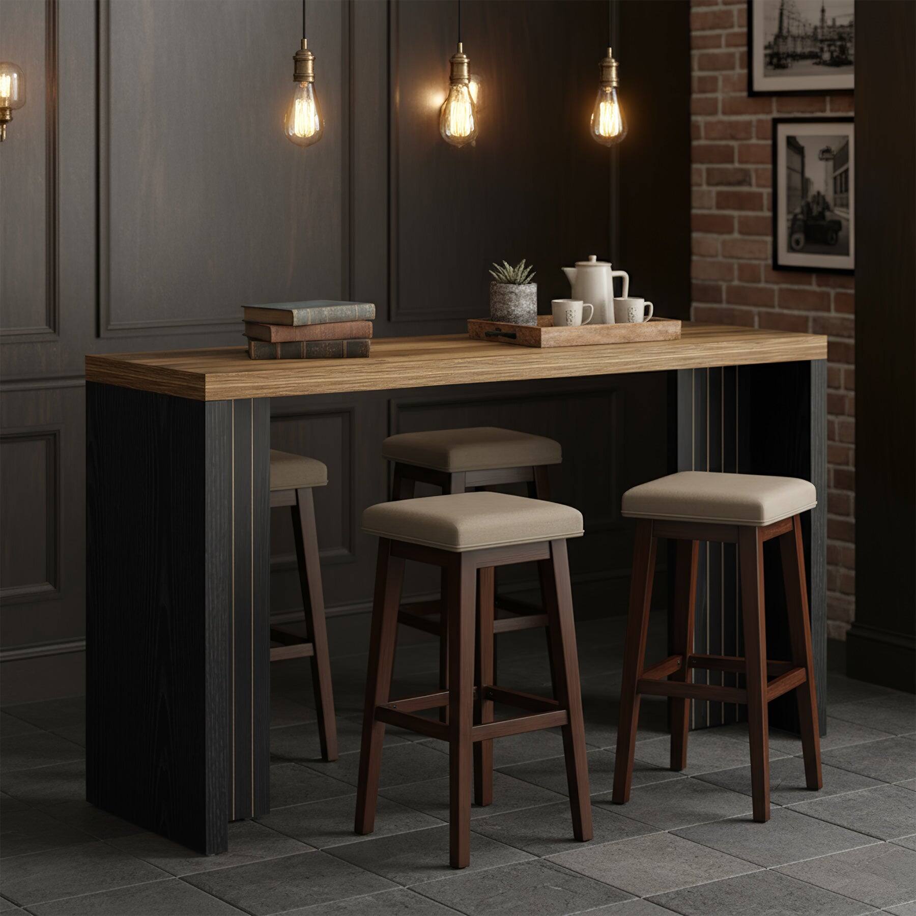 Back. Tribesigns - Bar Table with Wood Construction and Faux Marble Top for Dining Room, Kitchen and Living Room - Brown.