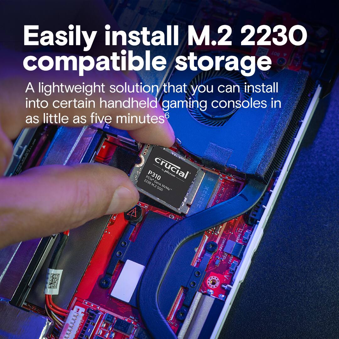 Easily install M.2 2230 BOT compatible storage. A lightweight solution that you can install into certain handheld gaming consoles in as little as five minutes.