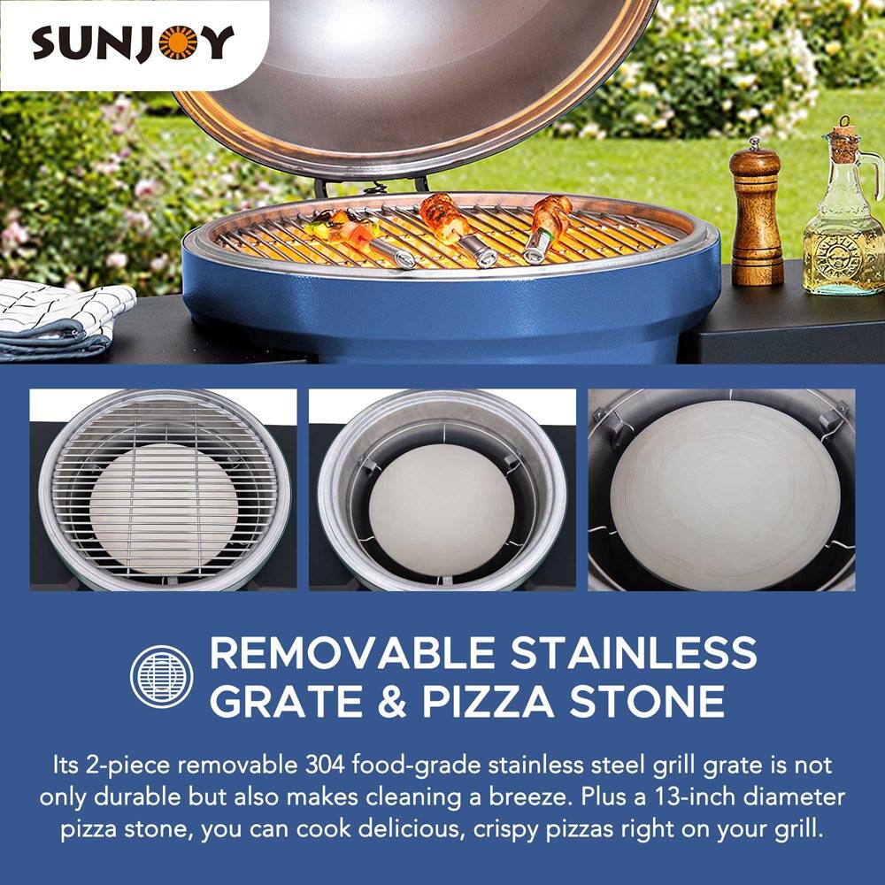 SUNJOY REMOVABLE STAINLESS GRATE & PIZZA STONE

Its 2-piece removable 304 food-grade stainless steel grill grate is not only durable but also makes cleaning a breeze. Plus a 13-inch diameter pizza stone, you can cook delicious, crispy pizzas right on your grill.