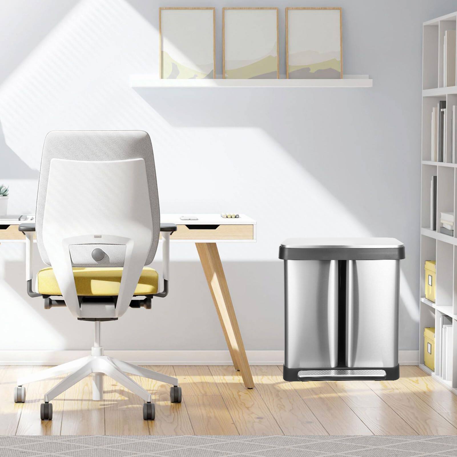 Alt View 2. Acekool - Trash Can, 2 x 8 Gal Dual Garbage Can & Recycle Bin, 2 Compartments.