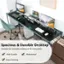 The text on the image is grouped and corrected as follows:

"24" 1R1L 3 Cable Management Holes 95" Spacious & Durable Desktop Suitable for 2 people working at the same time BEAUTIFUL YG Anti-Scratch Waterproof Easy Cleaning."