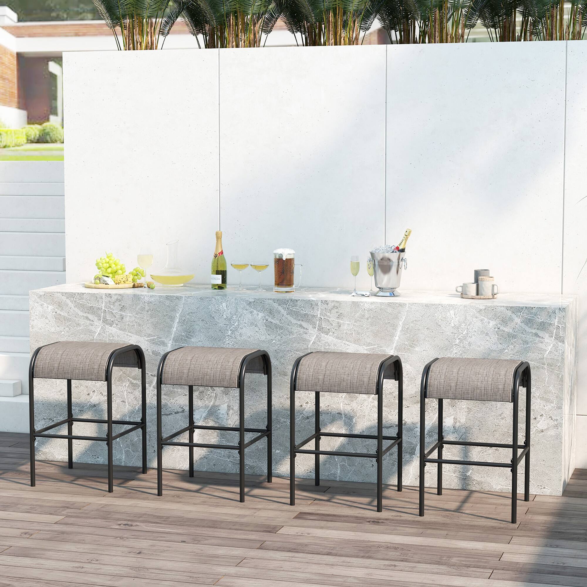 Alt View 4. Gymax - Gymax 5-Piece Patio Dining Set w/ Umbrella Hole Metal Frame & Breathable Fabric Seat - coffee, black, natural.