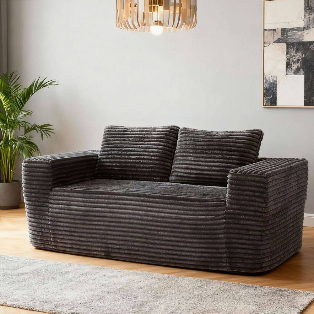 Alt View 5. Kadyn - 2-Seater Corduroy Memory Foam Floor Sofa in a Box, No Assembly for Living Room - Gray.