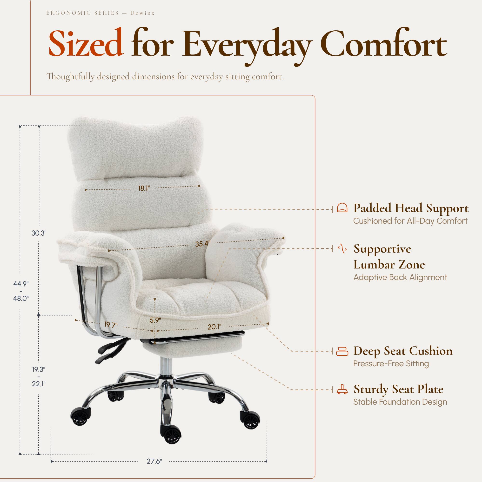 Dowinx Big & Tall Ergonomic Chair, Wide/Thick Cushion, Reclining