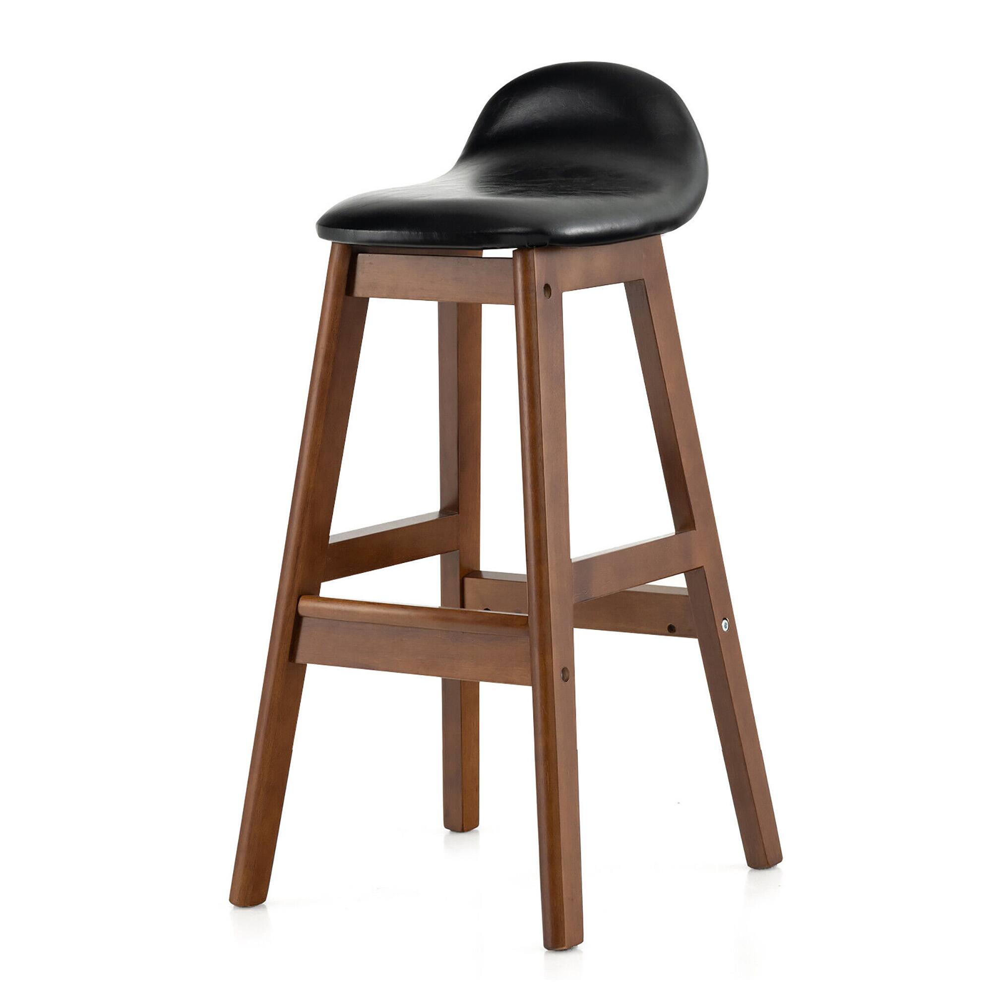 Alt View 9. Gymax - Gymax Set of 4 Upholstered PU Leather Barstools 27.5'' Wooden Dining Chairs Black & Brown - Black + Brown.