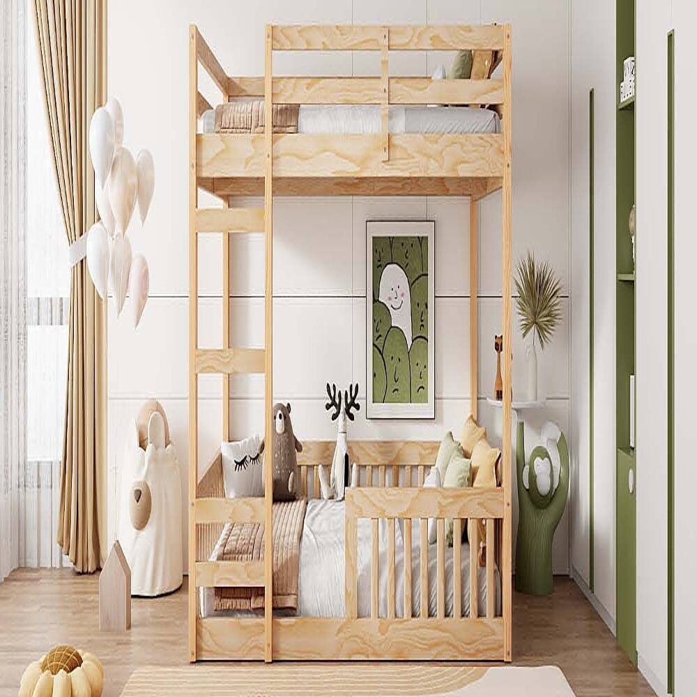 Alt View 4. Loheer - Loheer Full Over Full Bunk Bed Wood Natural Finish with Ladder Guardrails - Natural.