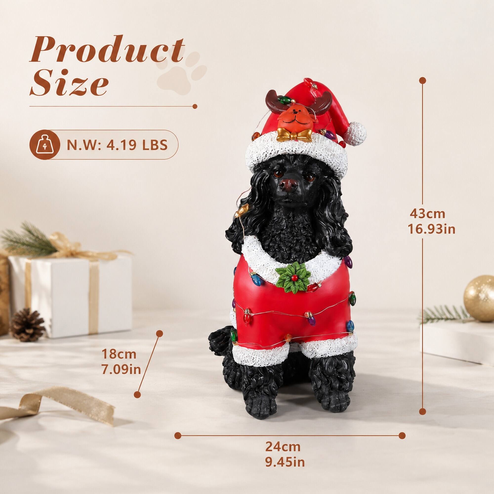Product Size  
N.W: 4.19 LBS  
43cm 16.93in  
18cm 7.09in  
24cm 9.45in
