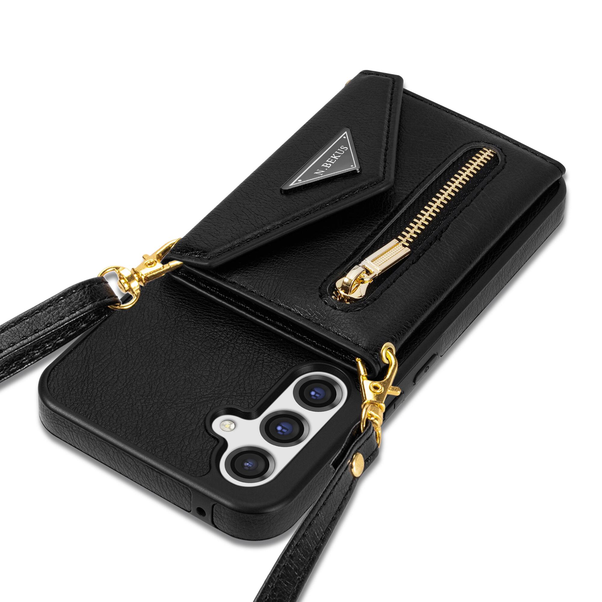 Alt View 4. Dteck - Crossbody Wallet Case for Samsung Galaxy S26, Shockproof PU Leather Stand Cover with Zipper Pocket and Card Slots - Black.