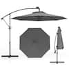 Front. Costway - 10FT Patio Offset Umbrella Sun Shade Solar Powered LED 360° Rotation - Gray.